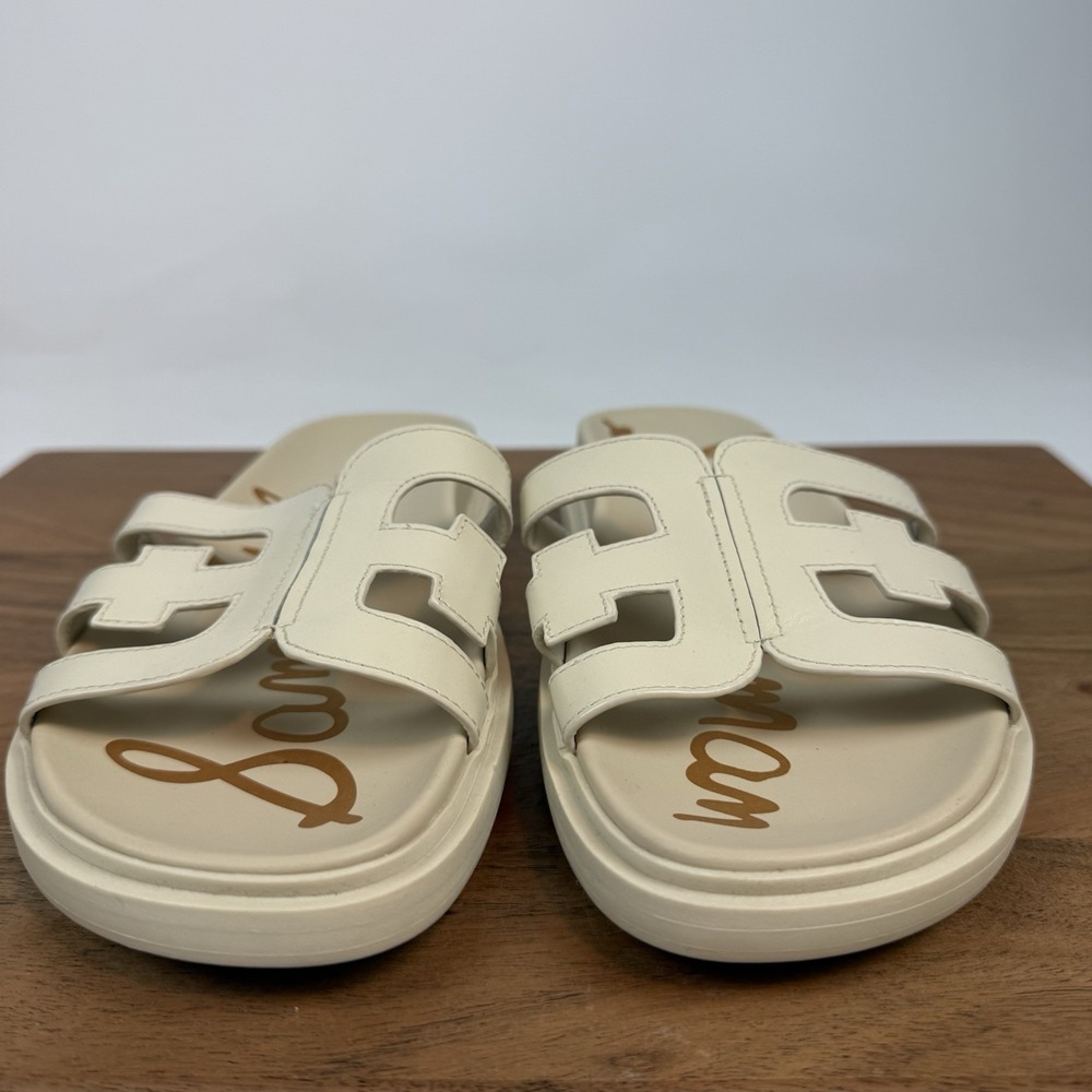 New Womens Sam Edelman Valeri Leather Beige Slides Sandals Size 7.5 M - Picture 2 of 8